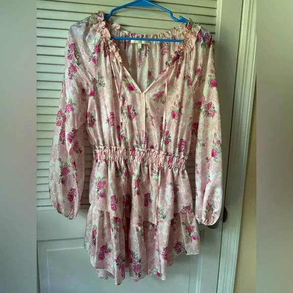 Loveshackfancy Popover Silk Mini Dress in Pink Ivy size XS - Picture 2 of 7